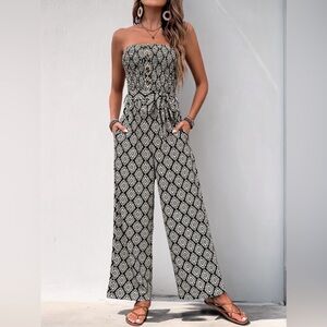 Perfee Printed Smocked Sleeveless Jumpsuit 10010088043